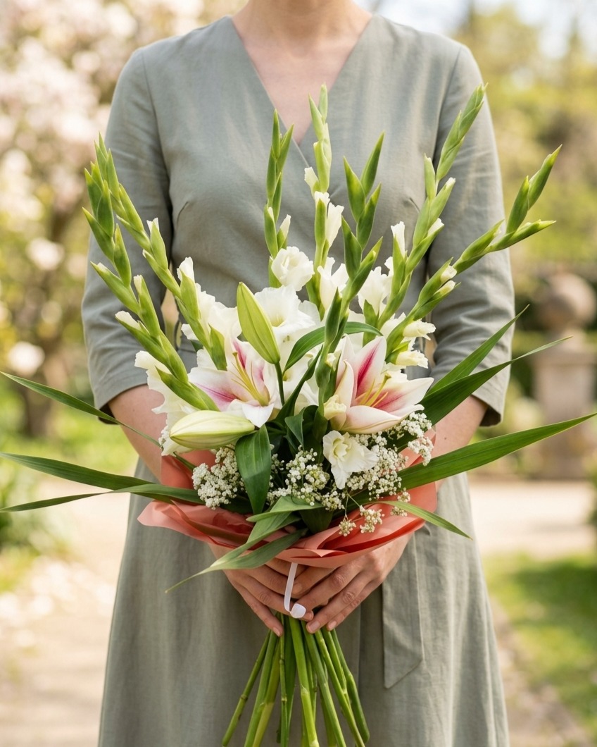 Kytice z Gladiola doplněna lilii